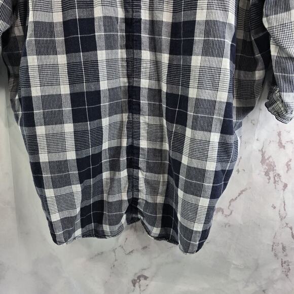 Anthropologie Shirt Womens Small Navy Button Flannel Oversized Boxy Pilcro Plaid - Picture 8 of 13